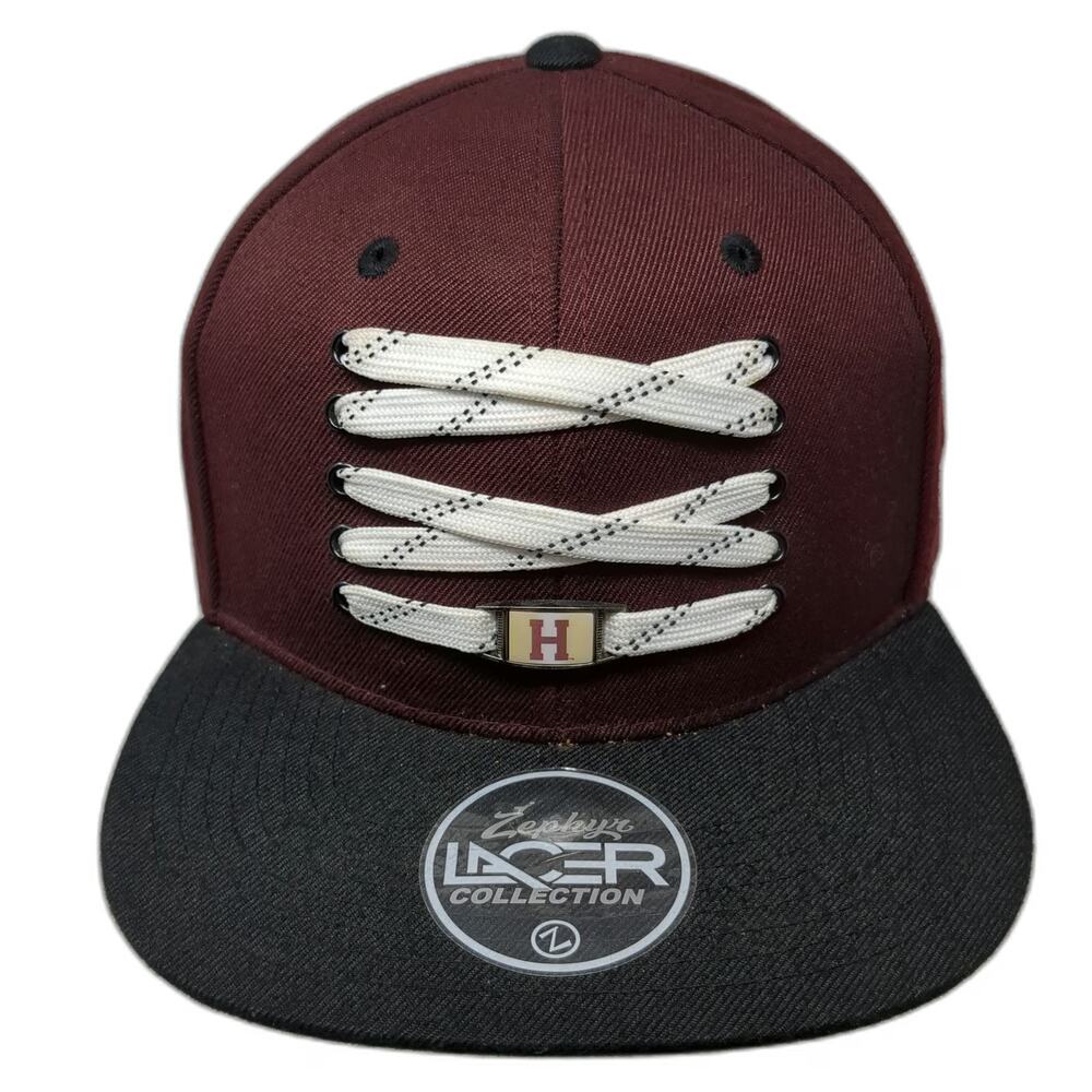 Zephyr Snapback Hat Red One Size Harvard University Lacer Hockey Laces Flat Brim